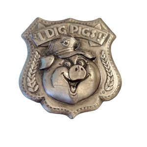 VINTAGE I DIG PIGS PEWTER BELT BUCKLE POLICE OFFICER COP RON KINART 1979